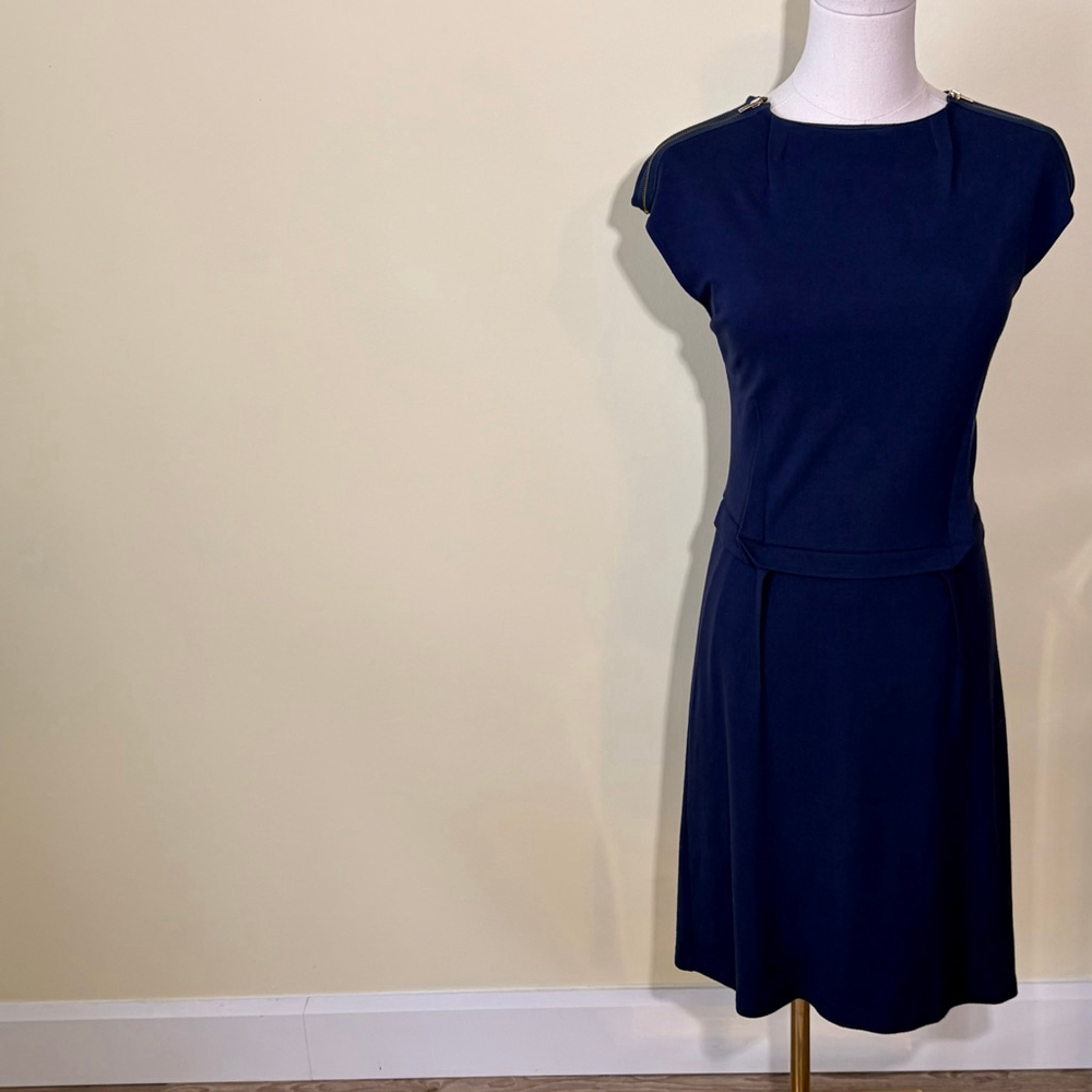 Mango Suit Women’s Blue Lined Sheath Dress with Zipper Detail, SZ M
